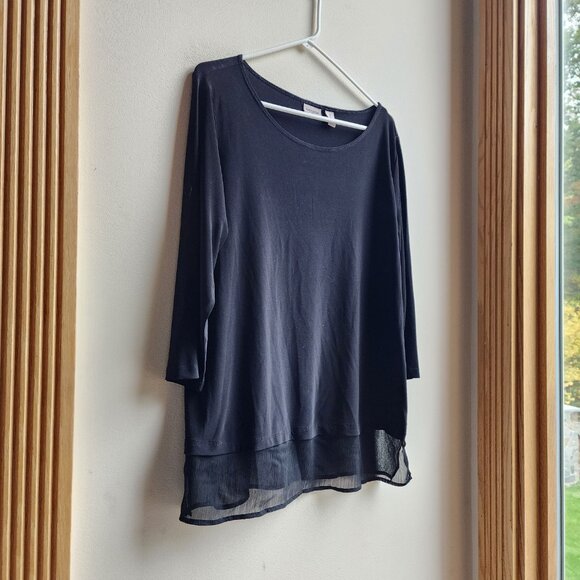 Easywear By Chico's Semi-Sheer Black Scoop Neck Blouse Size 2X - Picture 2 of 16